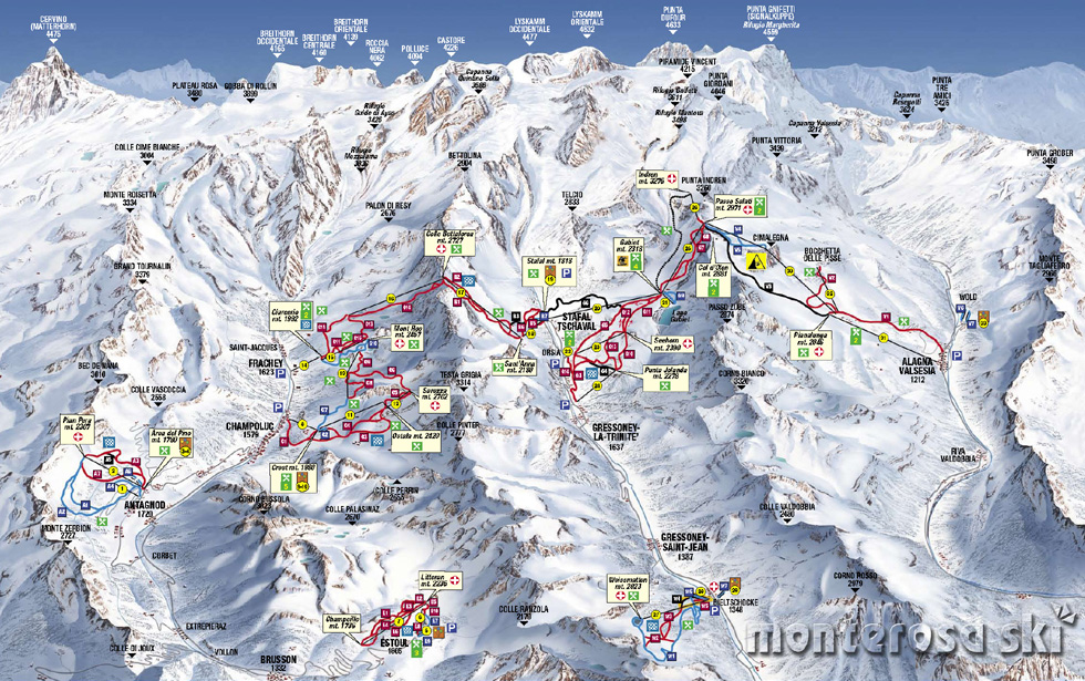 Mappa piste sci Monte Rosa